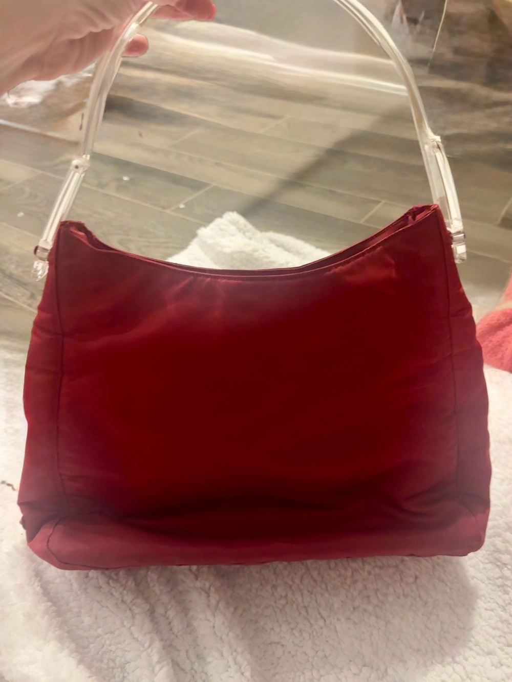 Prada Linea Rossa Red Nylon Acrylic Handle Shoulder Bag Vintage Made in Italy - Picture 2 of 8